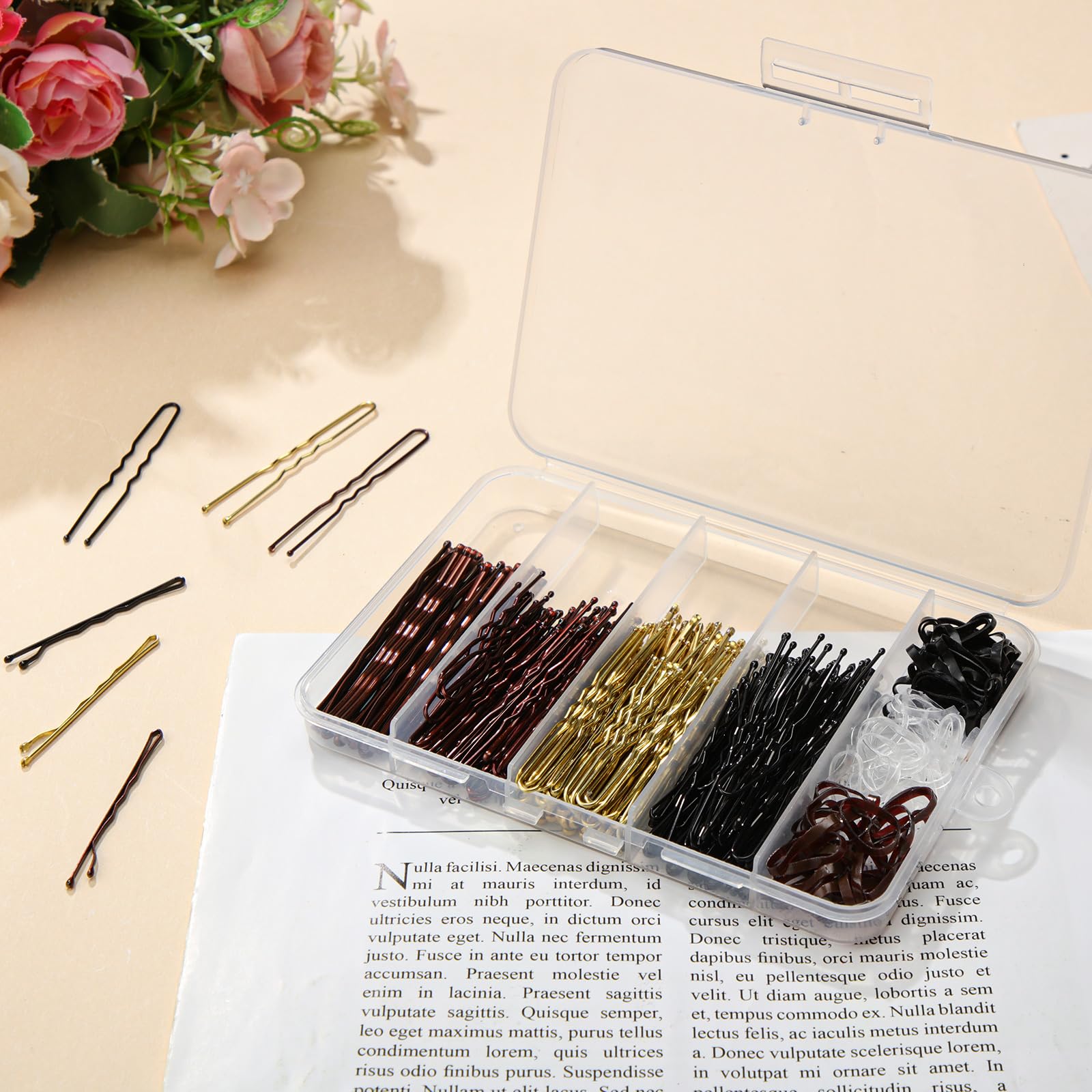 Juego de 480 horquillas para el cabello, horquillas en forma de U para moños, horquillas para el cabello para mujeres, bandas de goma para el cabello con caja, 2/2.36/2.76 pulgadas, horquillas negras 7