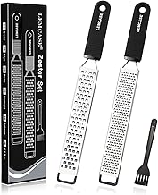 LEMCASE Lemon Zester and Cheese Grater - Citrus, Parmesan, Chocolate, Nutmeg, Garlic, Ginger - Silicone Handle and Stainless Steel Blades with Protective Cover | Black (2 Piece Set)