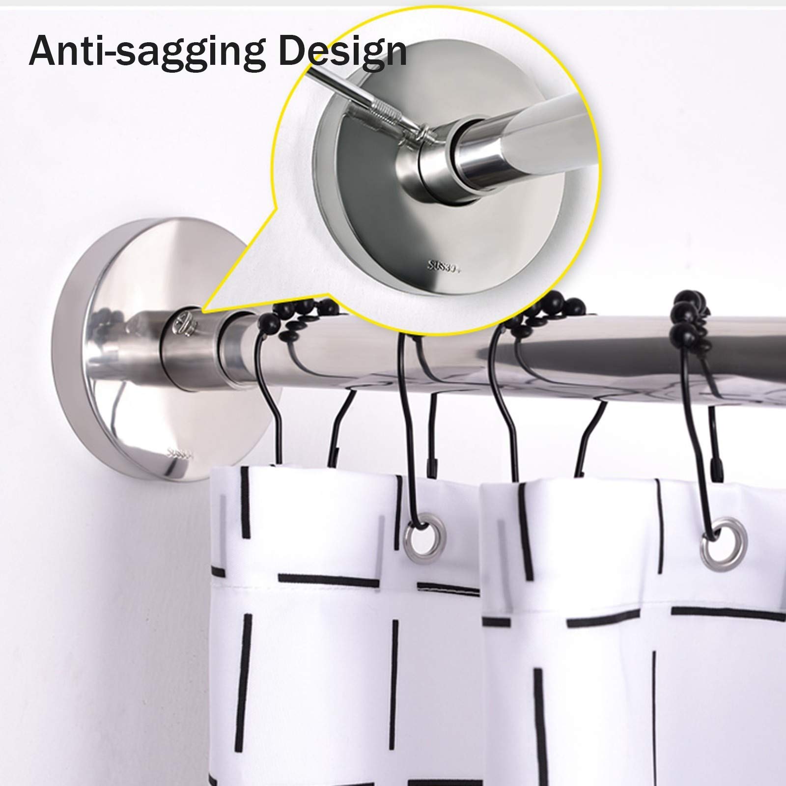 Tringle à Rideau Extensible 110-300cm - Sans Perçage, Acier Inoxydable, Pour Douche Et Placard