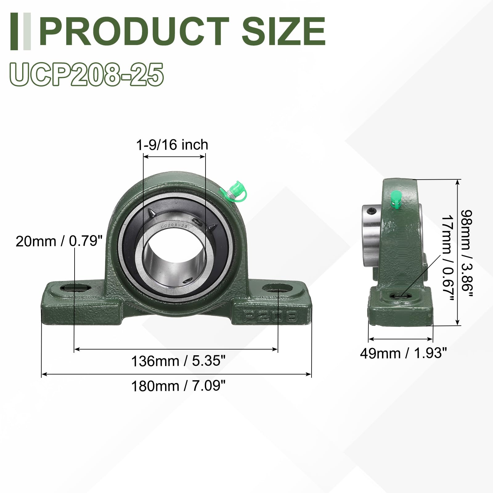 QUARKZMAN Rodamientos De Soporte UCP208-25 Diámetro Interno De 1-9/16 Pulgada Con Autoalineación Base De Hierro Fundido Sólido Rodamiento De Bolas Montado En Brida De Acero Cromado (ABEC3)