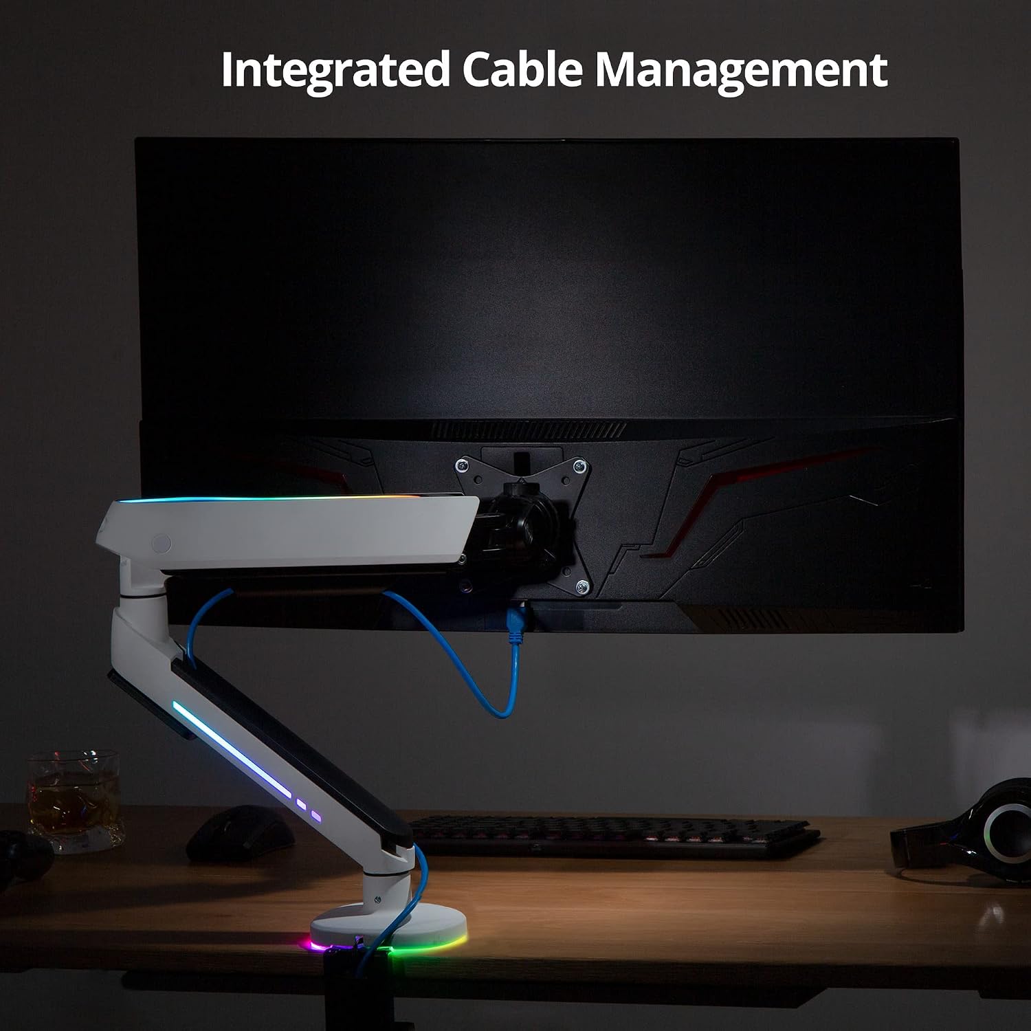 SIIG Single Monitor Desk Mount with Built-in Ambient Relaxing RGB Lights, for 17” to 34” Flat or Curved Screen, Articulating Monitor Stand (CE-MT3J11-S1)