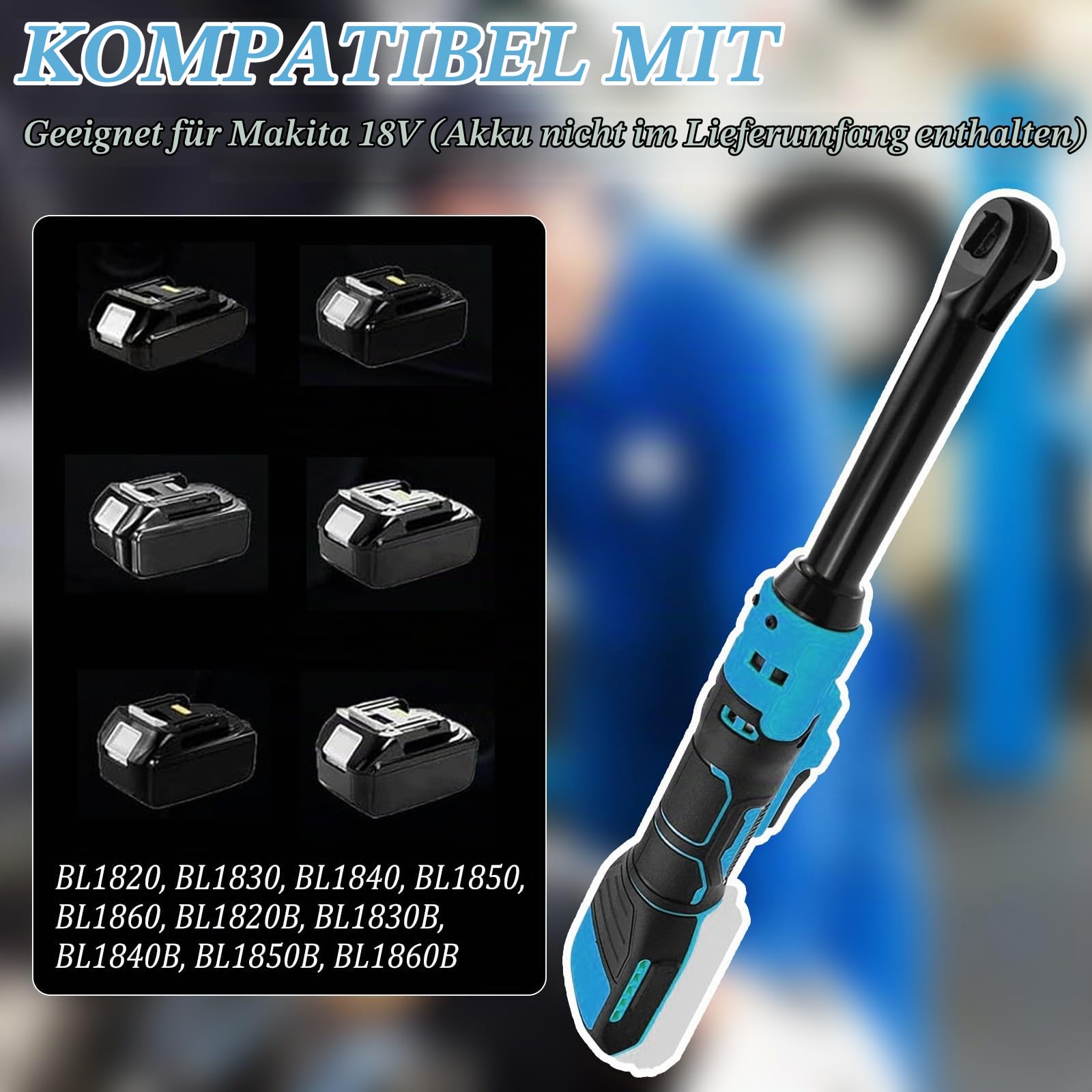 3/8" Verlängerter Akku-Ratschenschlüssel für Makita 18V Akku, 16cm verlängerter Kopf, 80N.M Elektrisch Ratschenschlüssel, Verlängertem Hals Elektrische Ratschenschlüssel Set (Ohne Batterien)