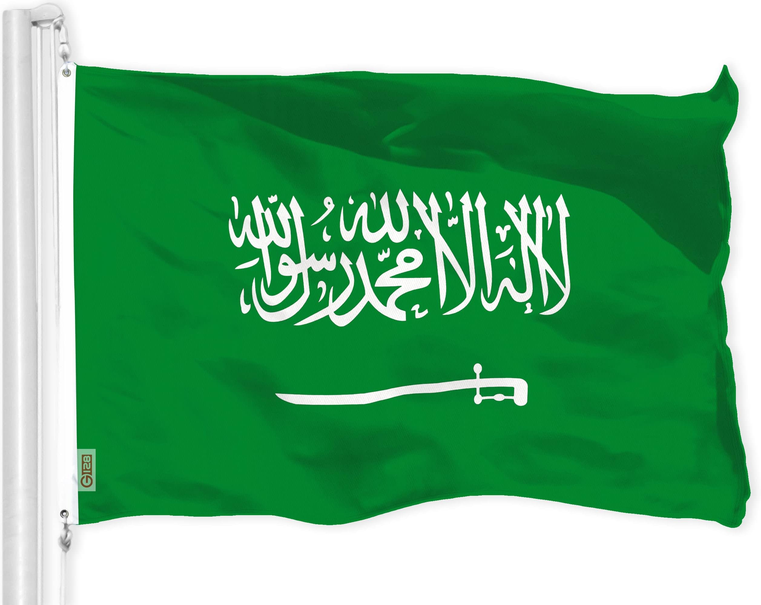 G128 - Saudi Arabia Flag 3x5 ft Printed Brass Grommets 150D Quality Polyester Flag Indoor/Outdoor - Much Thicker More Durable Than 100D 75D Polyester
