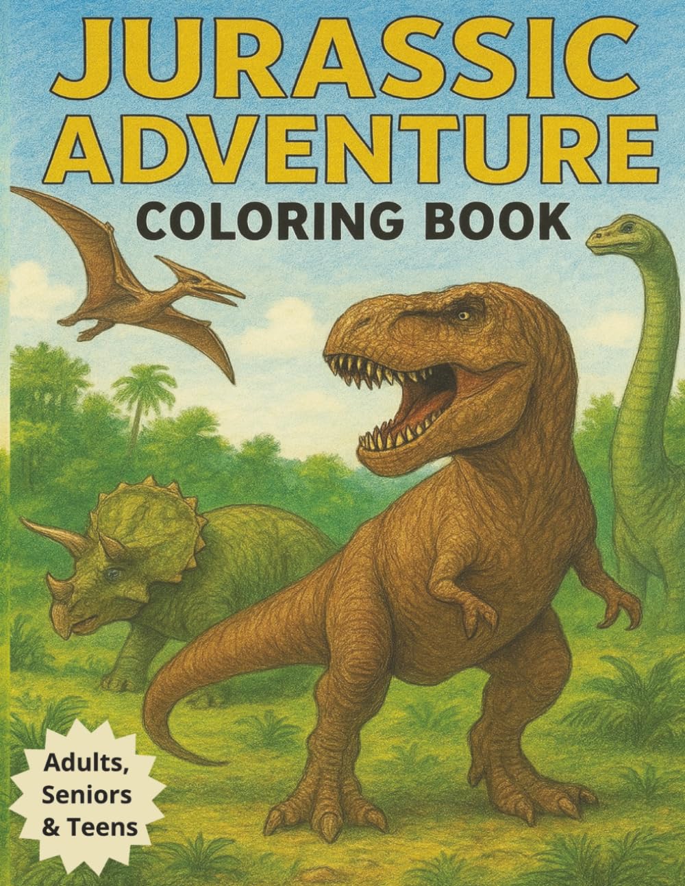 Jurassic Adventure: Dinosaur Coloring Book: Relaxing, Detailed Dinosaur Illustrations for Adults & Teens, stress relieve and screen free fun | 8.5 x ... Birthdays, Vacations, Holidays and Relaxation