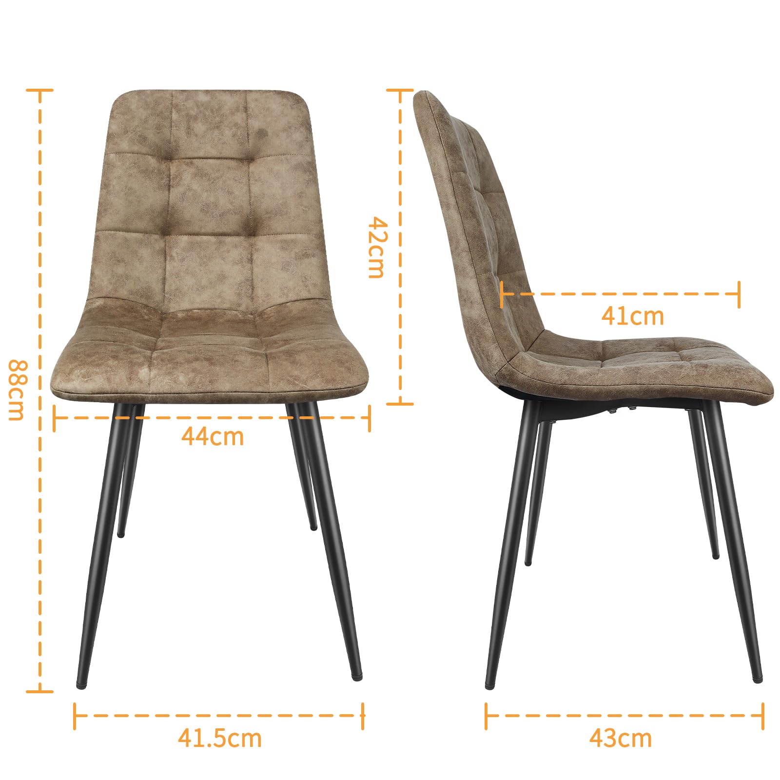 Pack De 4 Sillas De Comedor,Tejido Técnico Sillas Cocina,con Base MetáLica Silla Acolchada,Sillas Salon,Adecuado para Comedores, Salones, Cocinas, Dormitorios,Marrón Amarillento