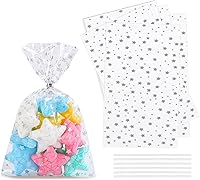 Vista 24 de 100 bolsas de celofán, bolsas de celofán transparente de 4 x 6 pulgadas, 100 lazos giratorios, para envolver regalos, embalaje de dulces, postres