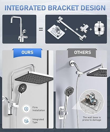 Miniatura 6 de Cabezal de ducha filtrado con combo de rociador de mano, cabezal de ducha de lluvia de alta presión de 12 pulgadas con barra deslizante ajustable,