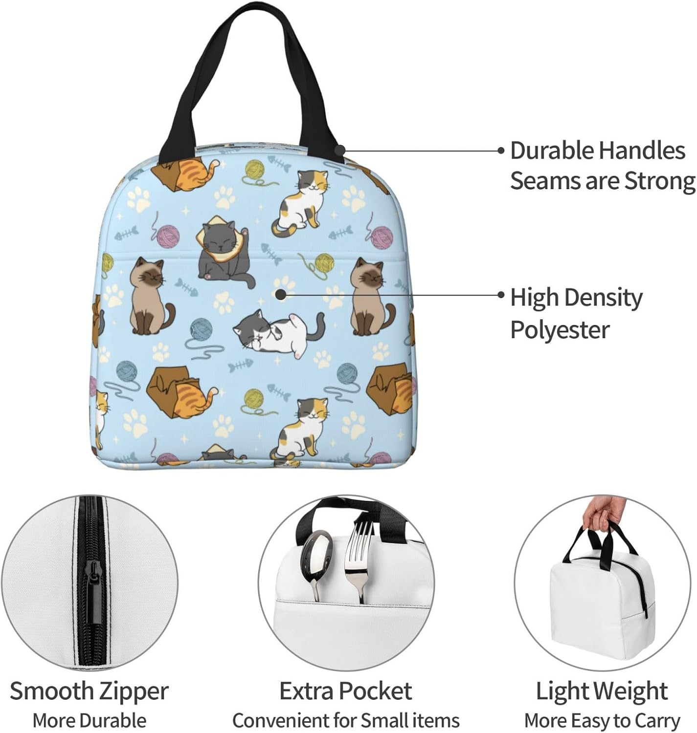 Cute Cats Lunch Box Insulated Lunch Bags for Women Men Adults Cooler Tote Bag for Work Picnic Gifts - Image 4