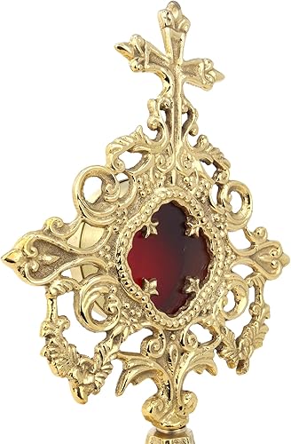 Miniatura 6 de Needzo Monstrance de latón adornado, Relicario para la Sagrada Eucaristía, 5.75 x 9 pulgadas