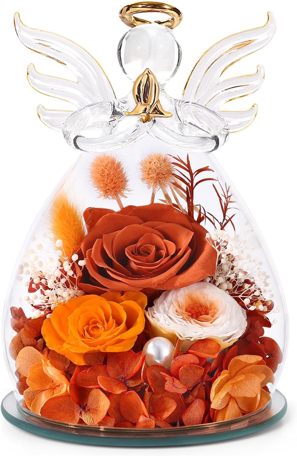 Bessol Valentines Day Gifts for Her Women Mom Preserved Roses in Glass Angel Figurines Fresh Flowers for Delivery Forever Flowers Eternal Rose Birthday for Grandma Sister Wife from Daughter