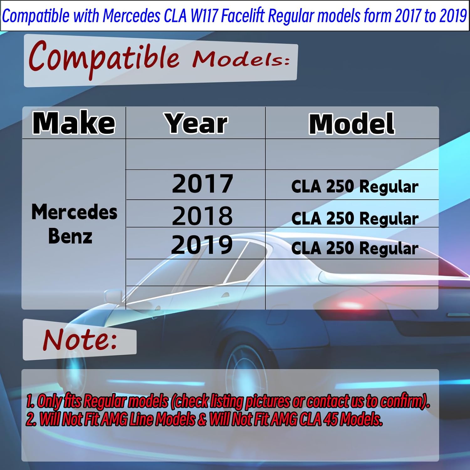 Front Bumper Lip Splitter Spoiler Compatible with Mercedes CLA/ CLA250/ W117 2017 2018 2019 (Regular Models Only), Gloss Black 3pcs Air Chin Body Kit Exterior Accessories