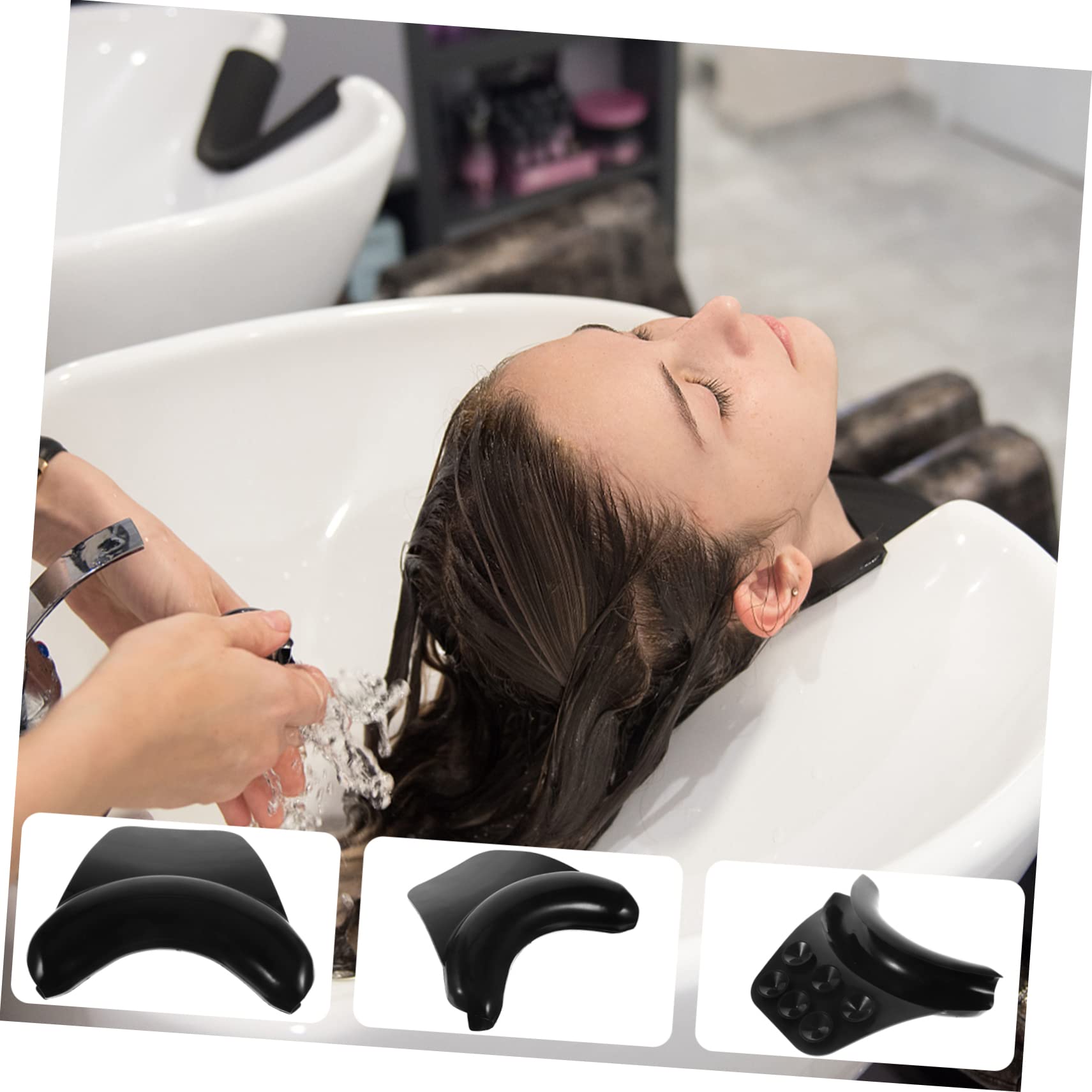VALICLUD 3 Pièces Oreiller Shampooing Coussin Repose-Nuque Oreiller De Cou pour Le Lavage des Cheveux Repose-Nuque De Salon Repose-Nuque en Silicone Gel De Silice Black