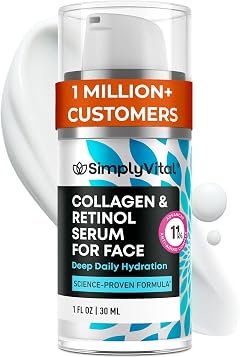 SimplyVital Collagen, Retinol & Hyaluronic Acid Serum - Anti-Aging Moisturizer for Face, Neck & Décolleté - Deep Moisturizing Skin Care Complex - Hydrating Facial Serum for Women, 1 fl.oz