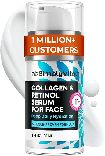 SimplyVital Collagen, Retinol & Hyaluronic Acid Serum - Anti-Aging Moisturizer for Face, Neck & Décolleté - Deep Moisturizing Skin Care Complex - Hydrating Facial Serum for Women, 1 fl.oz
