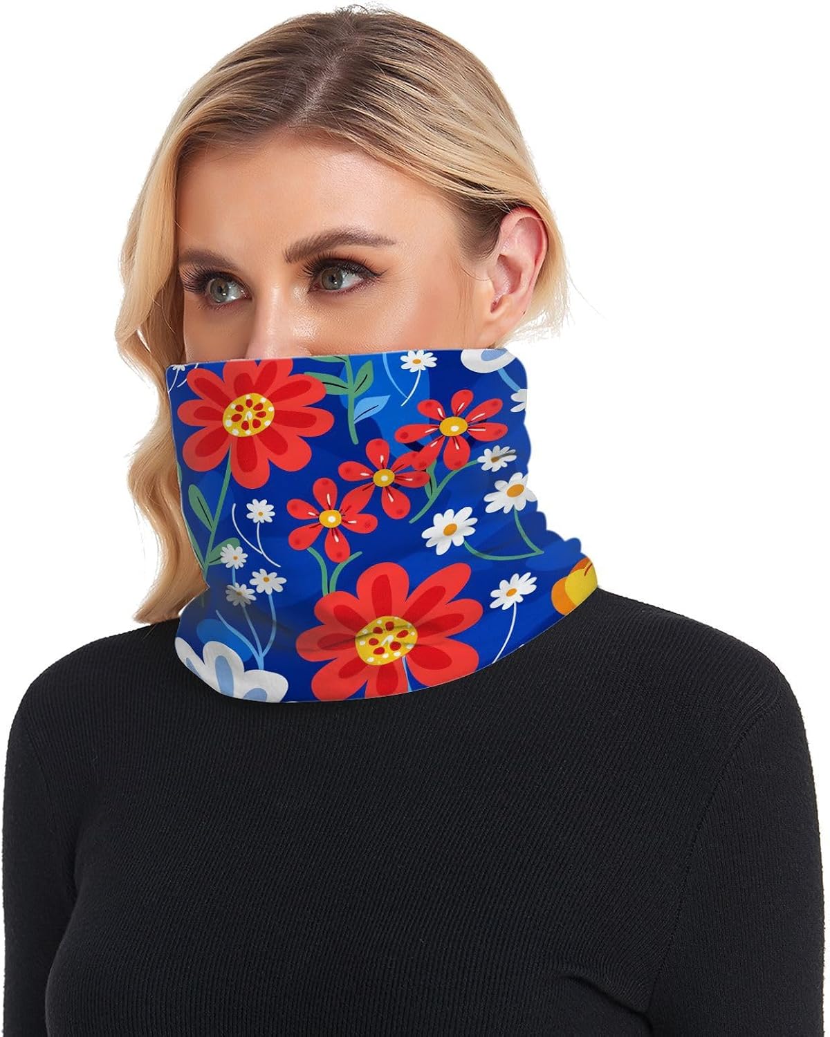 Colorful Florals Blue Neck Warmer Gaiter for Cold Weather Neck Gaiter Soft Thick for Men & Women