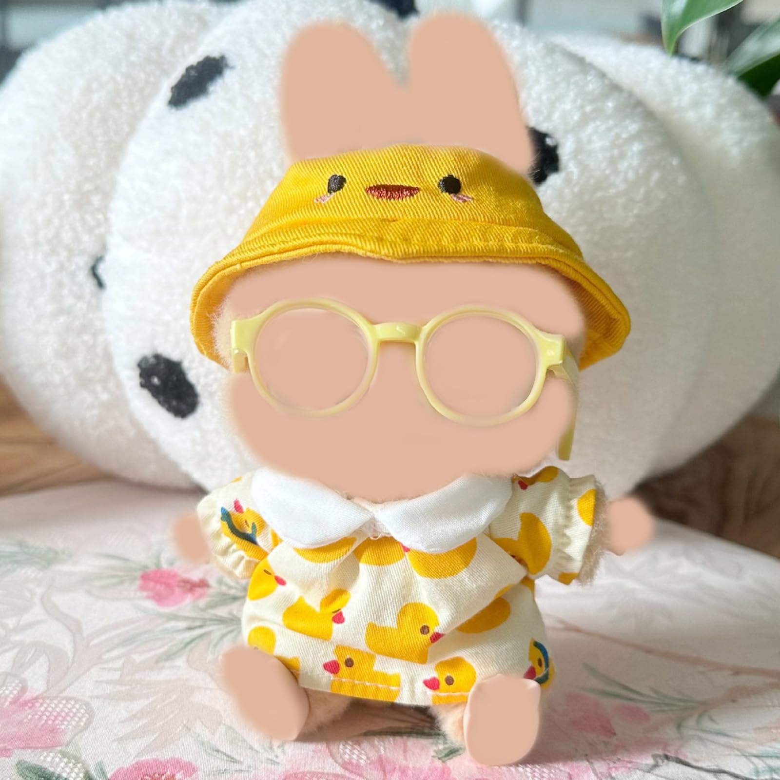 Cute Overalls+Cap Clothes Sets for 17cm Dolls(Only Clothing No Doll) Clothing Accessories, Animal Outfits for Doll Clothes Replacement (YellowB)