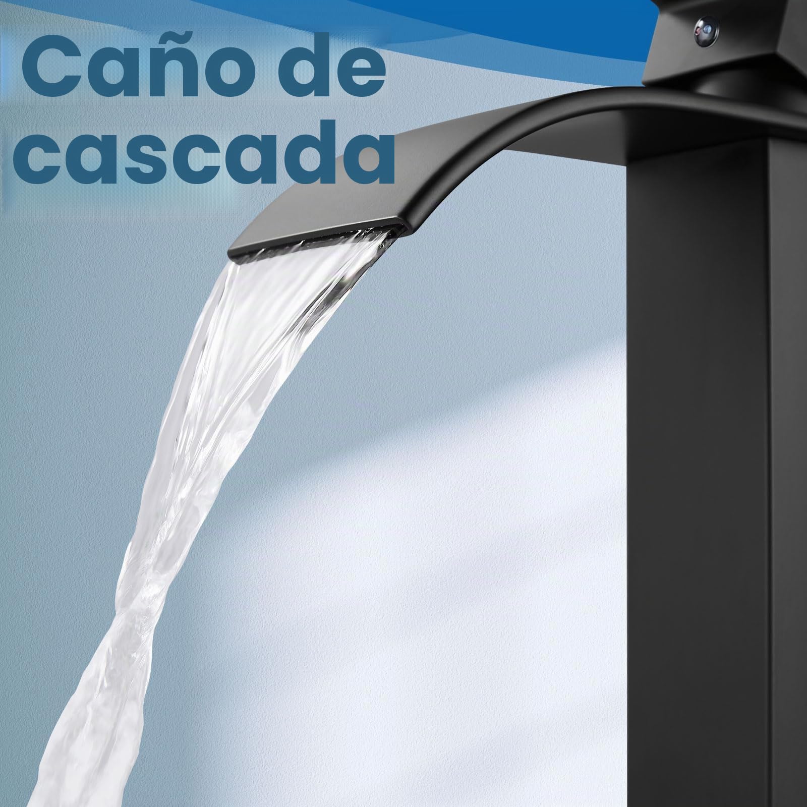 Airuida Grifo de baño de cascada alto de latón negro mate con un solo agujero de montaje en cubierta con boquilla rectangular grande para lavabo