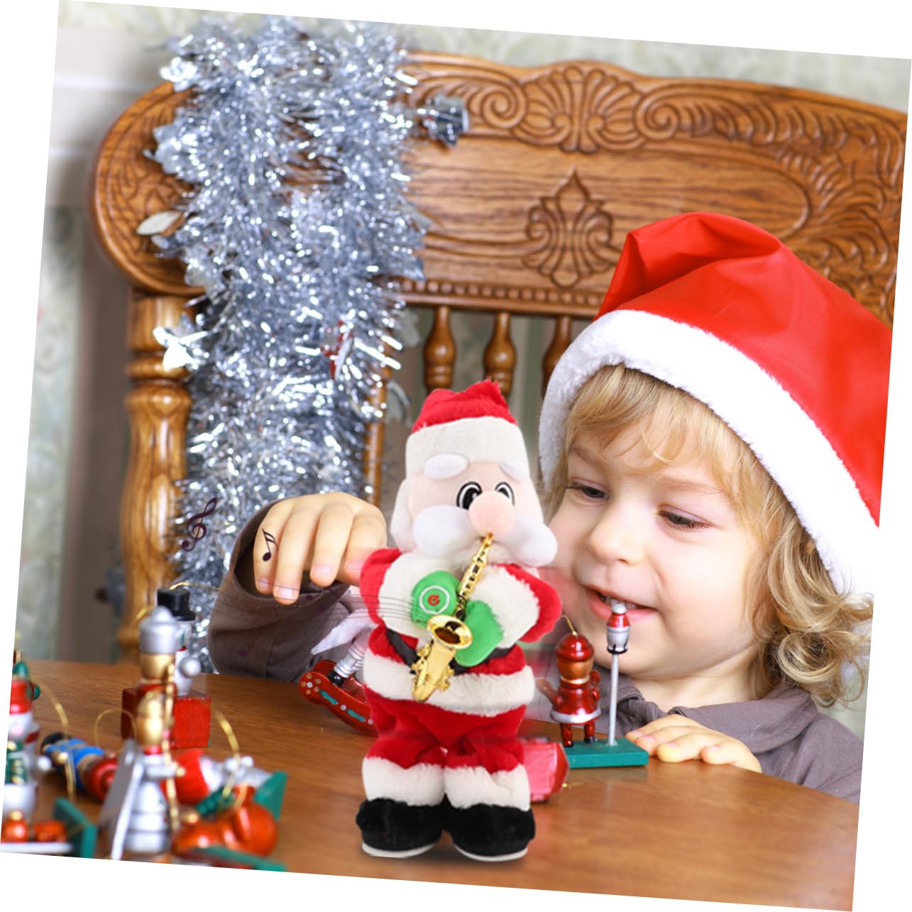 ibasenice Juguete de Papá Noel Saxofón Muñeco Musical Eléctrico como Adorno Navideño para Decorar el Hogar