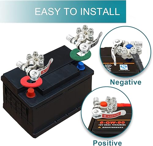 Miniatura 5 de ZONBANG - 2 conectores de terminal de batería terminales de batería de desconexión rápida de 4 vías extremos de cable de batería negativa positiva