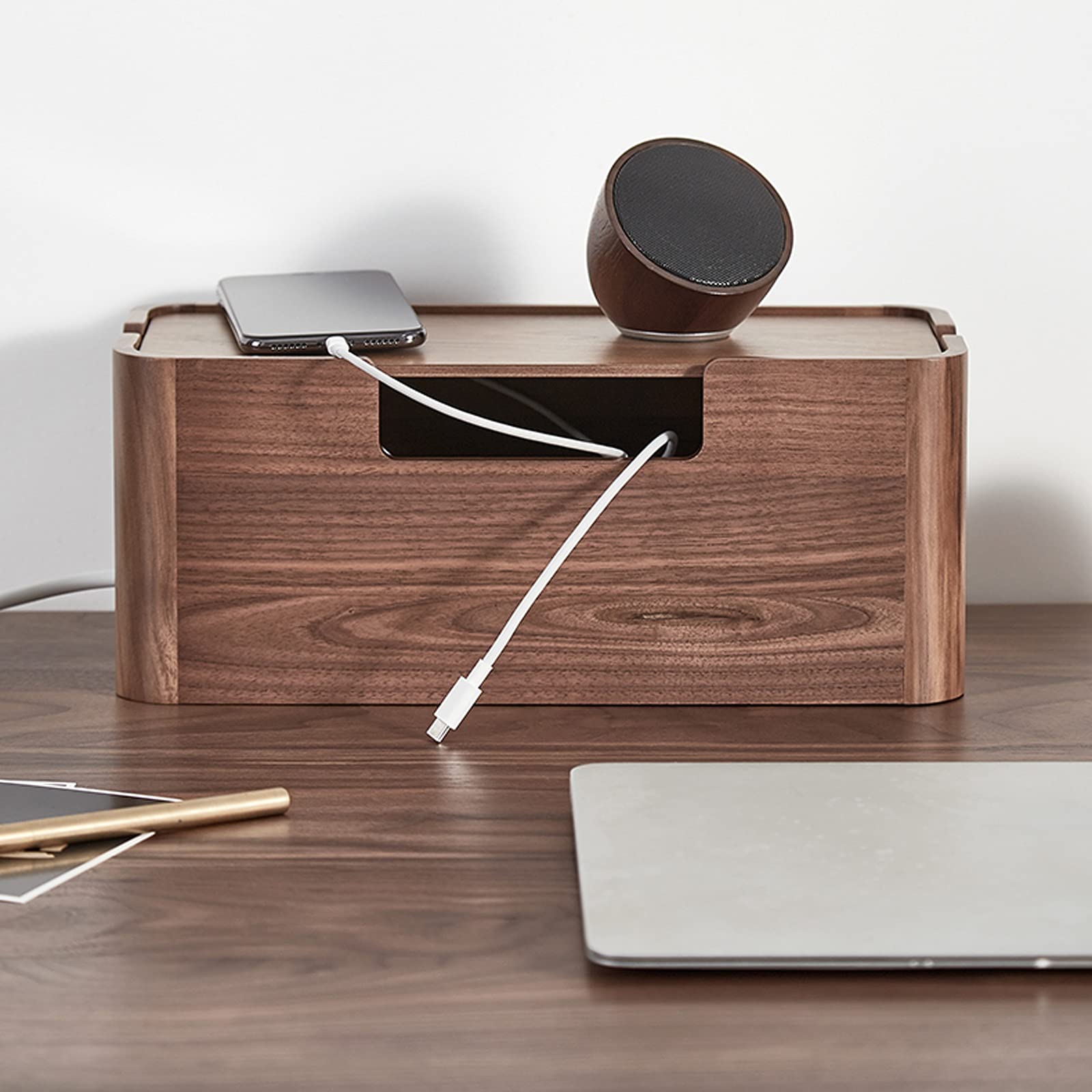 Large Bamboo Cable Storage Tidy Box Organizer For Wires,Cables - View #2