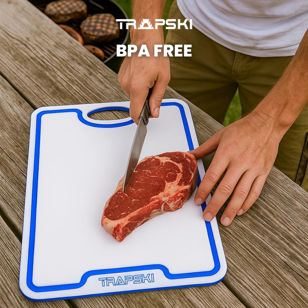 Premium 1/2 Inch Textured Plastic Cutting Chopping Boards | Food-Grade, Dishwasher Safe with Wide Juice Grooves | Easy Grip Handle