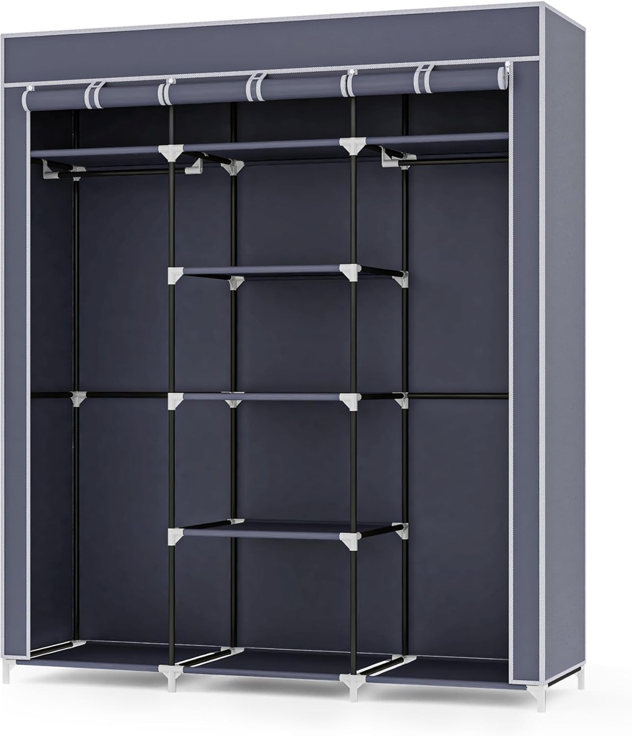 Armadio Pieghevole In Tessuto Non Tessuto - 170cm, Grigio, Con Ripiani E Copertura Antipolvere - Foto 5