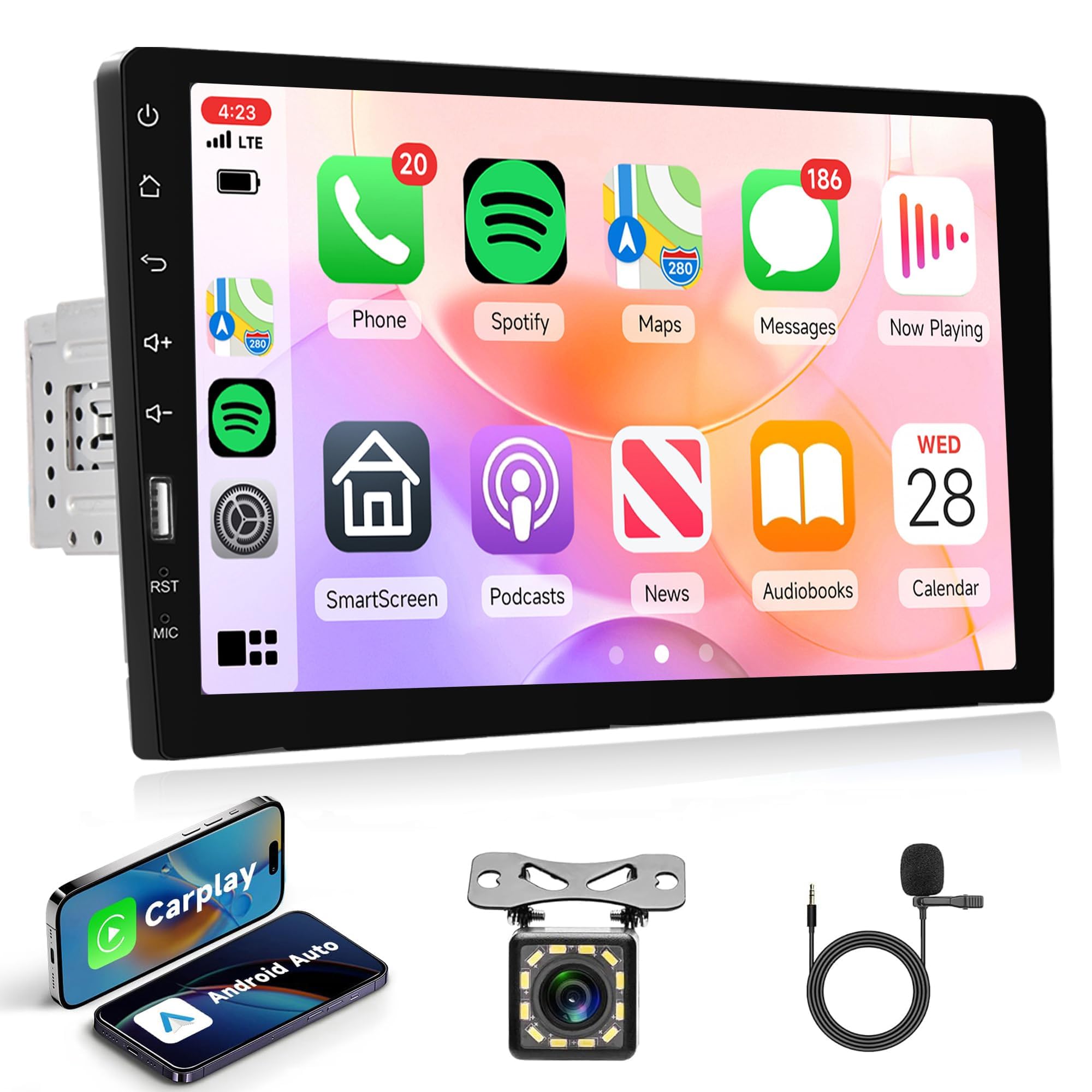 Autoradio 1 DIN Avec Apple Carplay Android Auto 9 Pouces Écran Tactile Autoradio Avec Bluetooth