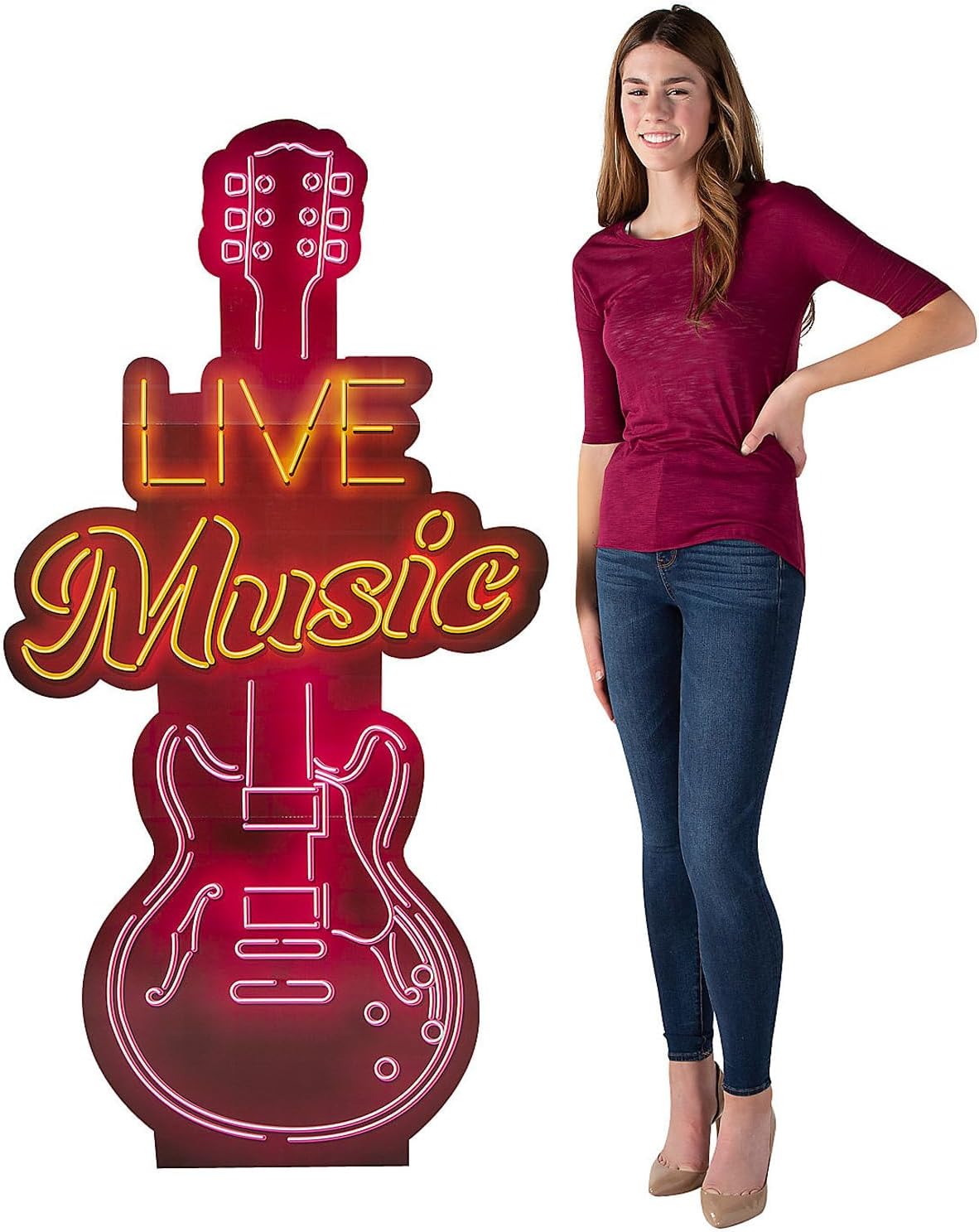 Neon Music City Guitar Cardboard Stand-Up