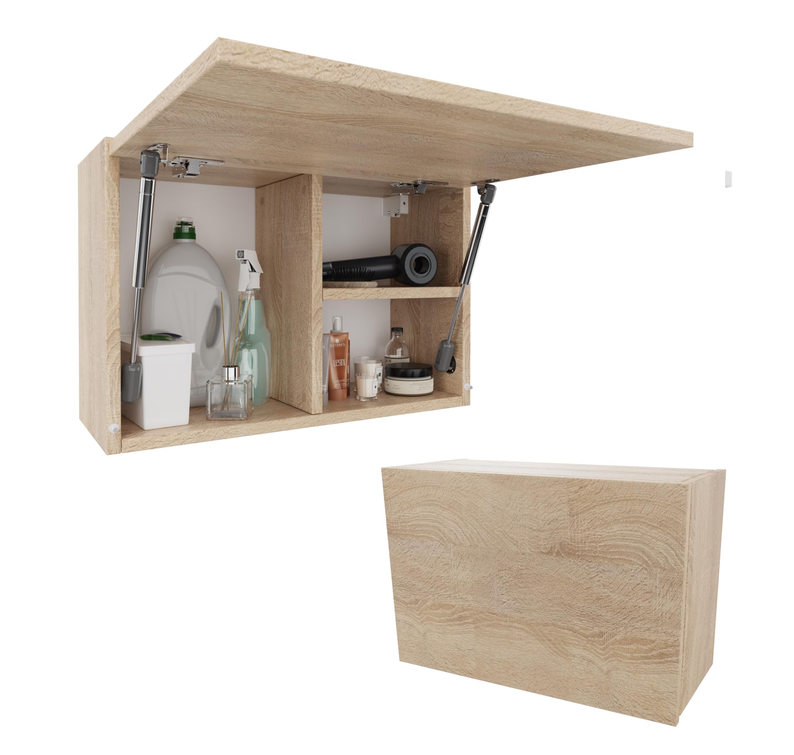 Bathroom Cabinet 60/80/120 Wide Bathroom Furniture Bathroom Folding Wall Cabinet High Gloss Matt White (Sonoma Oak, 60 x 40 x 25)