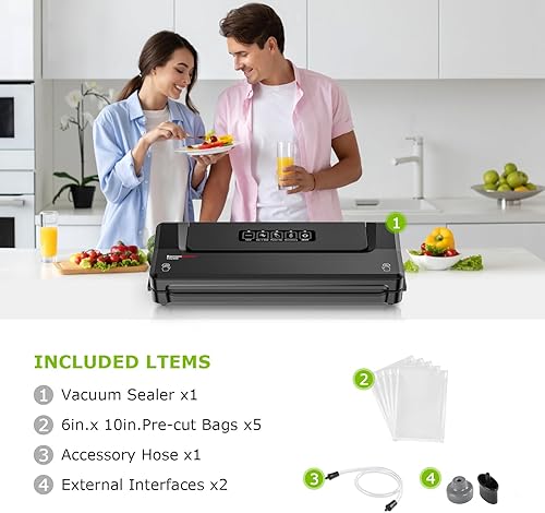 Vista 3 de Bonsenkitchen Máquina selladora al vacío Sellador de alimentos compacto para almacenamiento de cocina y preparación de comidas Múltiples modos