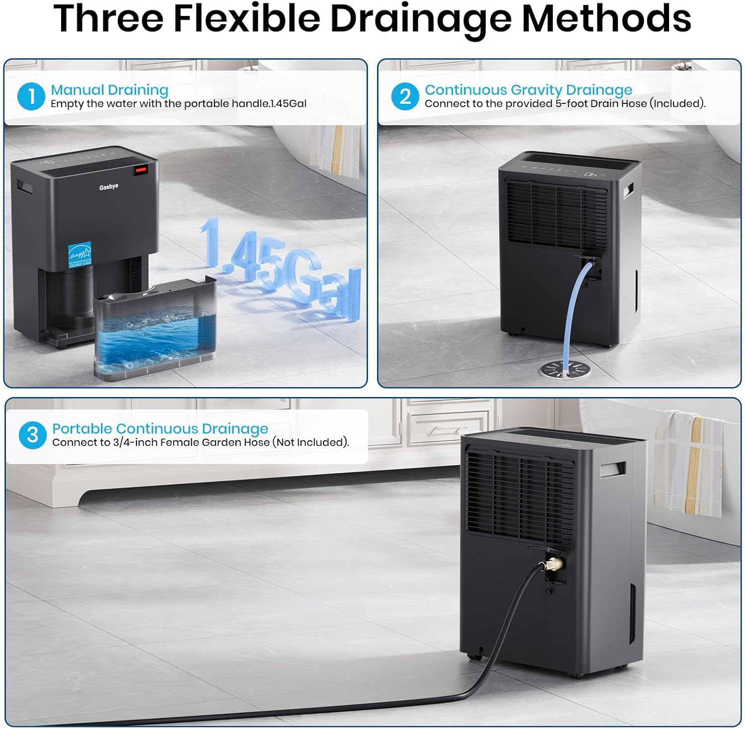4500 Sq.Ft. 2026 Energy Star Dehumidifier for Basement with Drain Hose, Max 75 Pints/D Dehumidifier for Large Room, [43dB Quiet Compressor], Easy Drainage, Auto-restart, Black