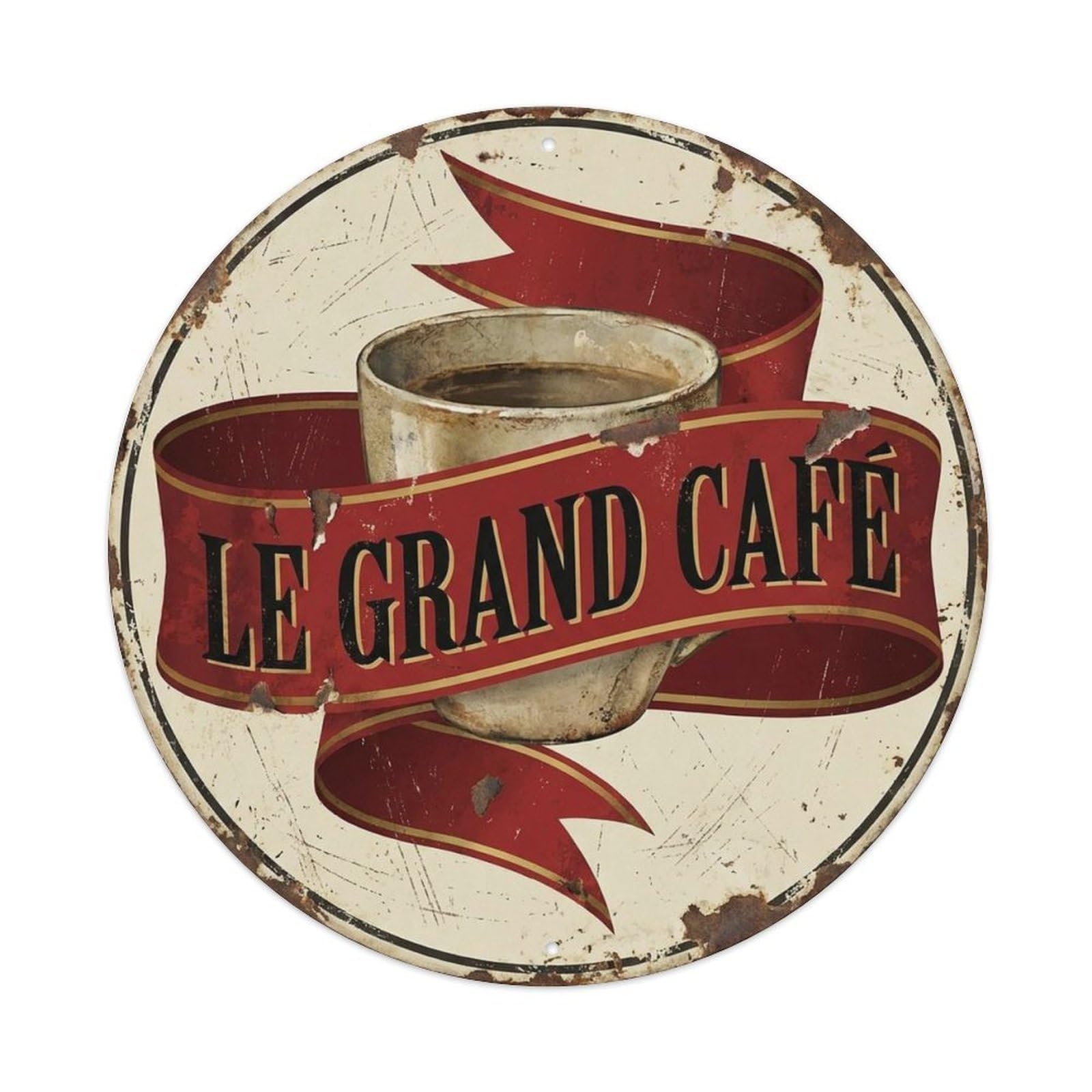 Ribbon Coffeehouse European Cafe Banner Pastry Espresso Metal Tin Sign Plaque Wall Decor for Cafe, Man Cave, Club Bar, Office, Home Garden Round Metal Poster 8x8Inch