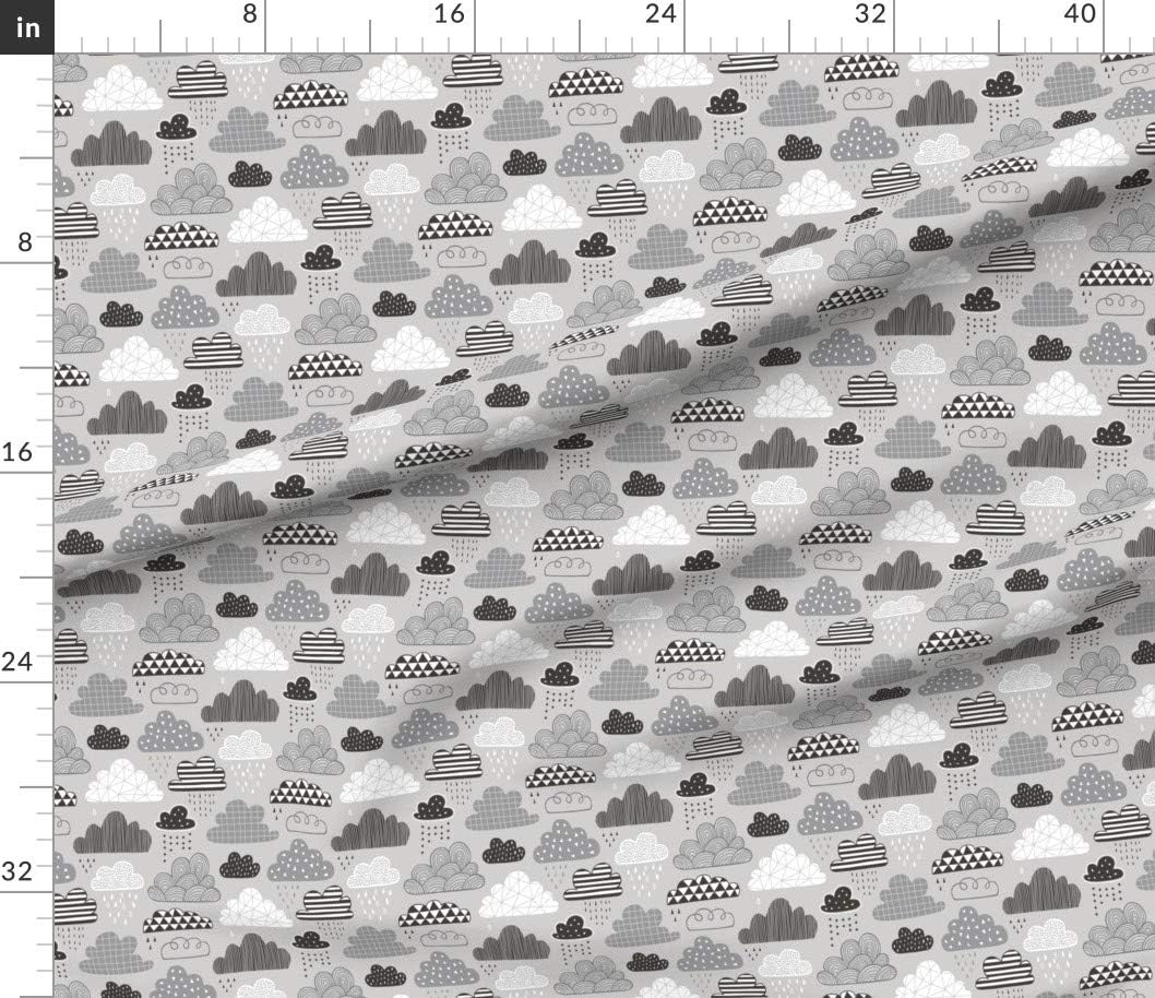 Spoonflower Fabric - Clouds Sky Black White Grey Sleep Dreams Cloud Printed on Petal Signature Cotton Fabric by The Yard - Sewing Quilting Apparel Crafts Decor