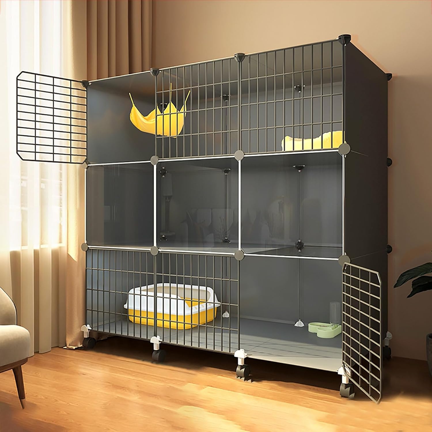 Cat Cages Indoor Litter Dog Playpens Caves Houses Box Kitten Cage Cats Outdoor Enclosures,Large Cat Cage Indoor Enclosure, DIY Kitten Playpen, Detachable Metal Wire Kennel with Wheels, Spaci