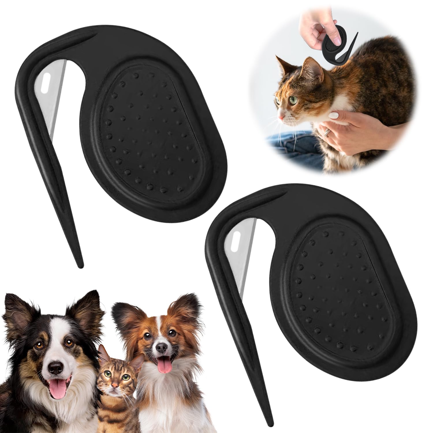 2 piezas Cuchillos Desenredantes para Gatos,peine de nudos para gatos,herramienta profesional para desenredar perros y gatos,Ideal para gatos y perros, conejos y otros animales de pelo largo(Negro)