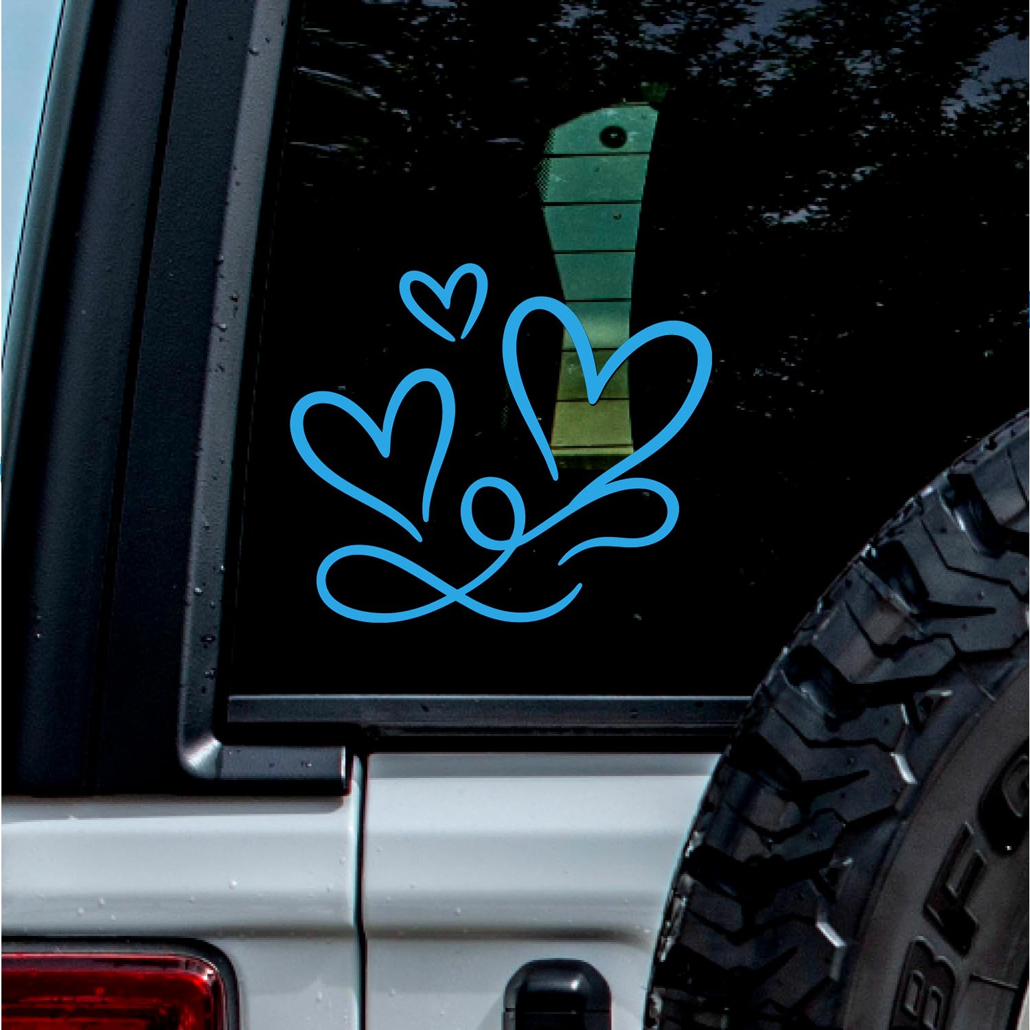 (2 Pcs Azure Blue 6.6'' x 5.6'') - No Background - Waterproof of 3 Hearts Silhouette Sticker Decal for Laptops, Water Bottles, Cars, Trucks, Wall Ideal Gift - 925VER1K15323BE