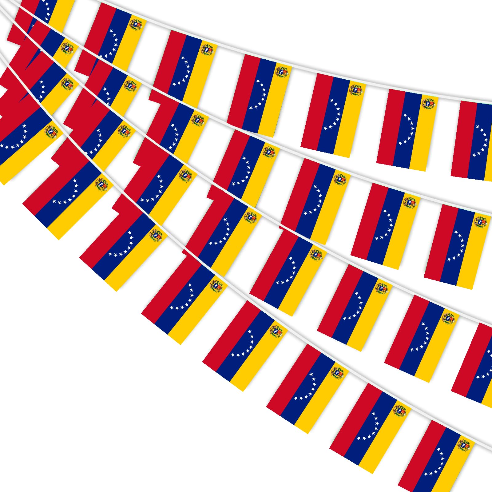 AhfuLife Venezuela Flag Bunting for Party Decorations, 10m - 30pcs Venezuelan Flags Bunting Banner Double Sided Flags for National Day World Cup Football Garden Street Decor (14 x 21 cm - 2 Pack)