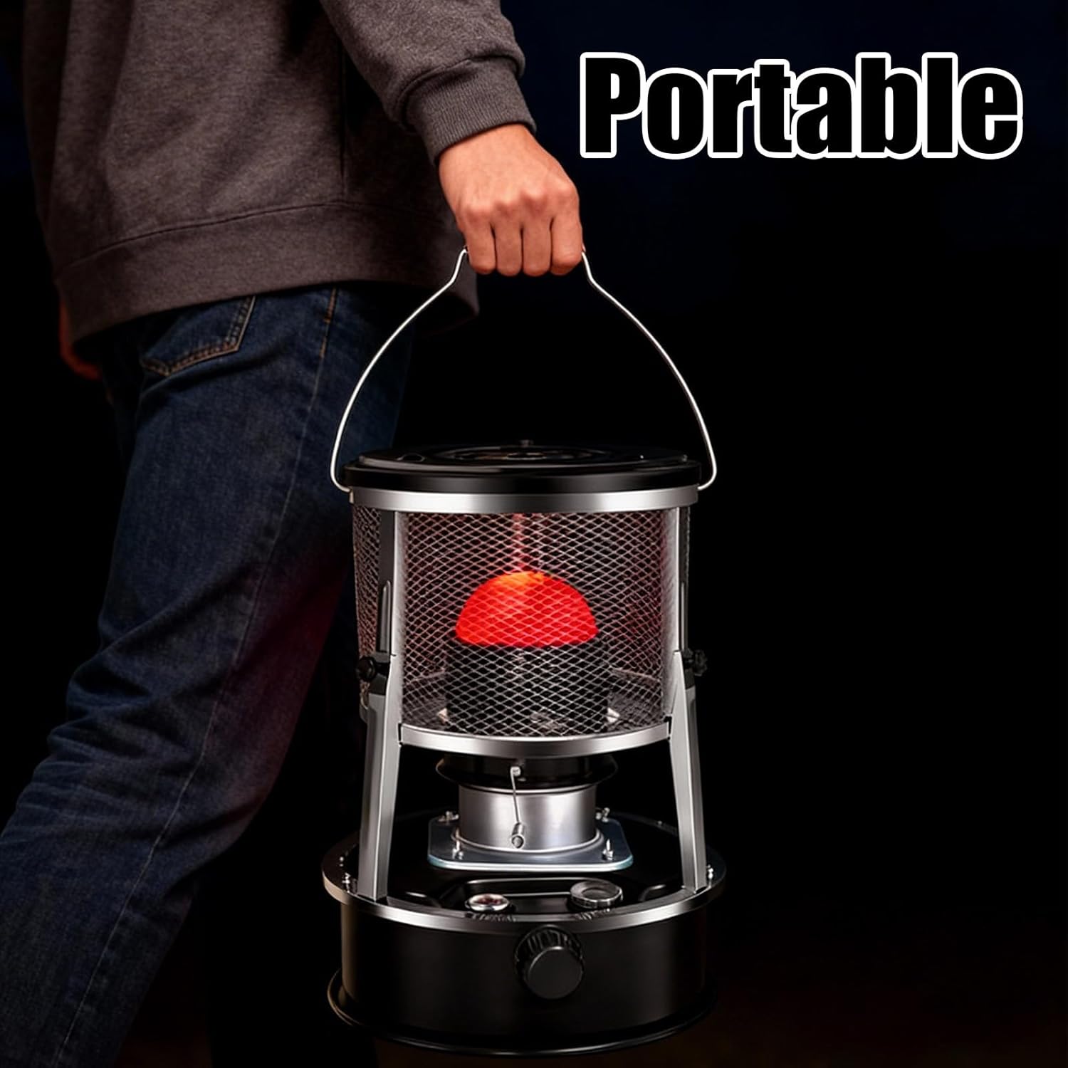 Non Electric Heaters for Indoor, Kerosene Heaters for Indoor Use, 2 in 1 Portable Kerosene Heater & Stove 9000 BTU Non-Electric Indoors Outdoor Heater, for Heating, Cooking (Chimneyless-C, 4.5L)