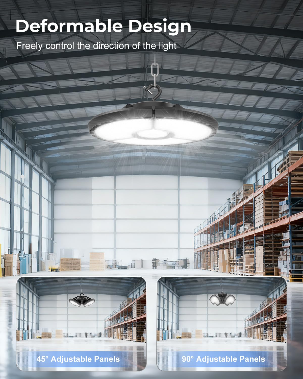 4 Pack LED High Bay Light 300W 45 000LM UFO LED High Bay Light with Hook and 6 — view 3