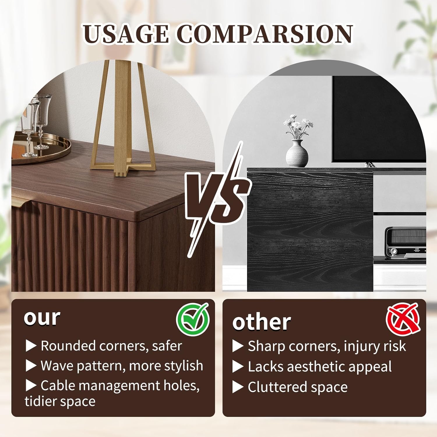 TV Stand for Living Room, Wooden Entertainment Center with Fluted Wave Doors, Media Console Table with Storage Cabinets for 45/50/55/60 inch TV, Suitable for Bedroom (Walnut)