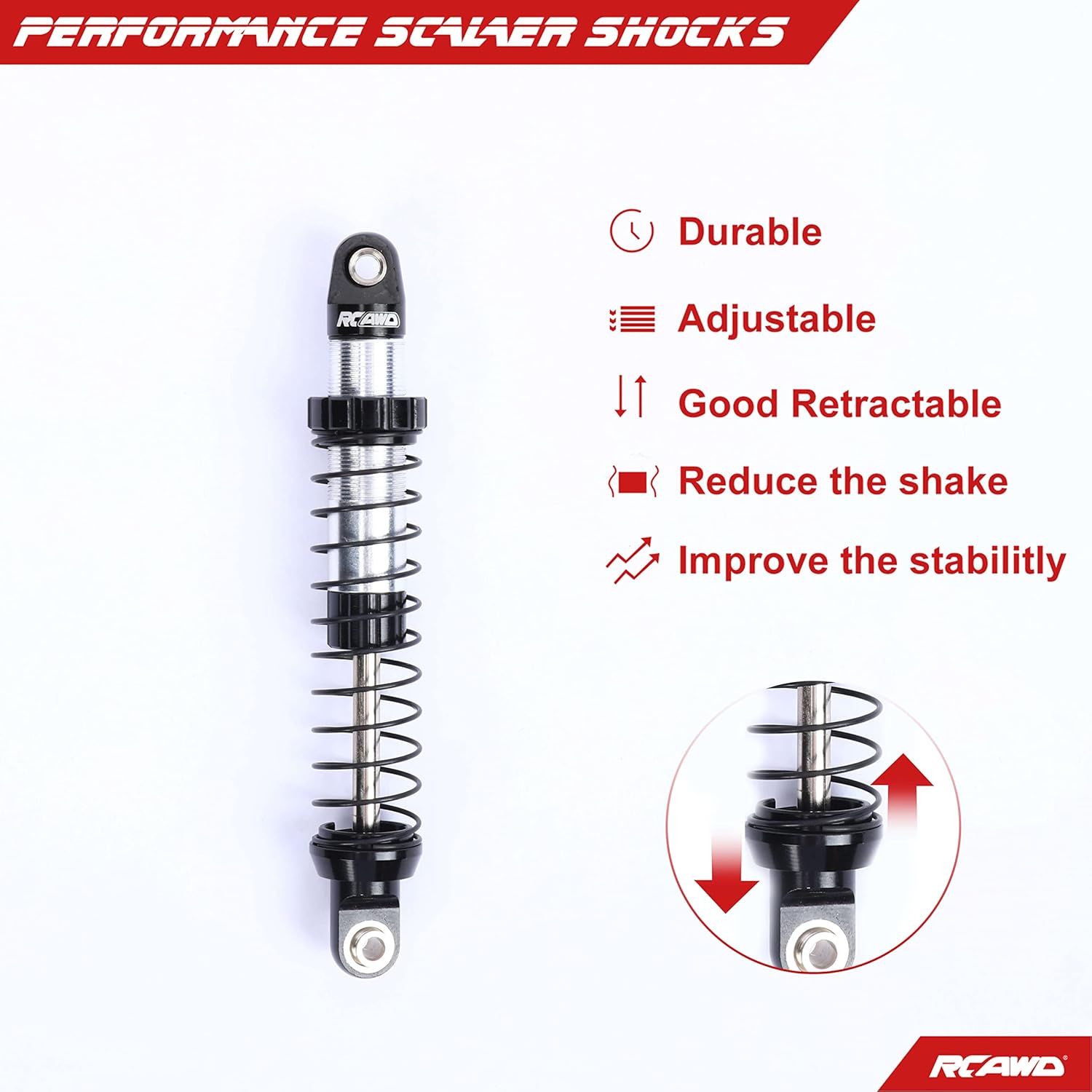 RCAWD New Edition Alloy Front Rear Shocks for Axial 1/18 UTB18 Capra Trail Shock Black