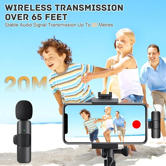 2 Pack Wireless Lavalier Microphone for iPhone Android, Mini Lapel Mic with Noise Reduction - Clear Sound for Video Video Recording, LiveStream, YouTube, Online Meeting, TikTok, Vlogging