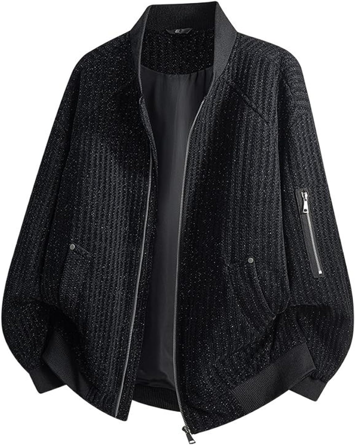 Loose American Striped Zipper Jacket for Men, Spring Autumn Casual Stand Collar Coat, Sportswear