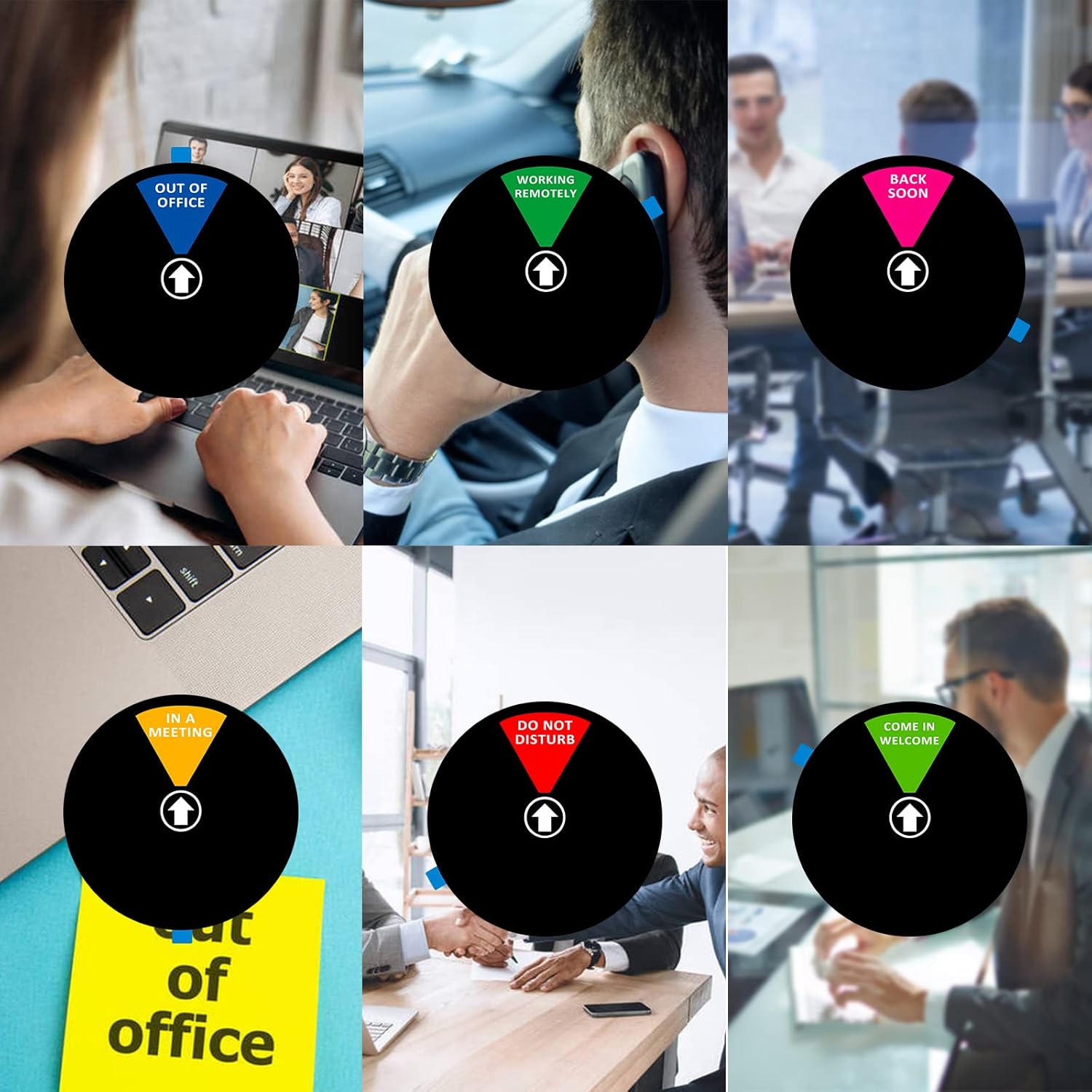 Office Door Sign,Do Not Disturb/Come in Welcome/Out of Office/in a Meeting/Back Soon/Working Remotely Sign, Privacy Door Indicator That Lets Others Know Whether You're Available Or Not (6inch,Black) - Image 6
