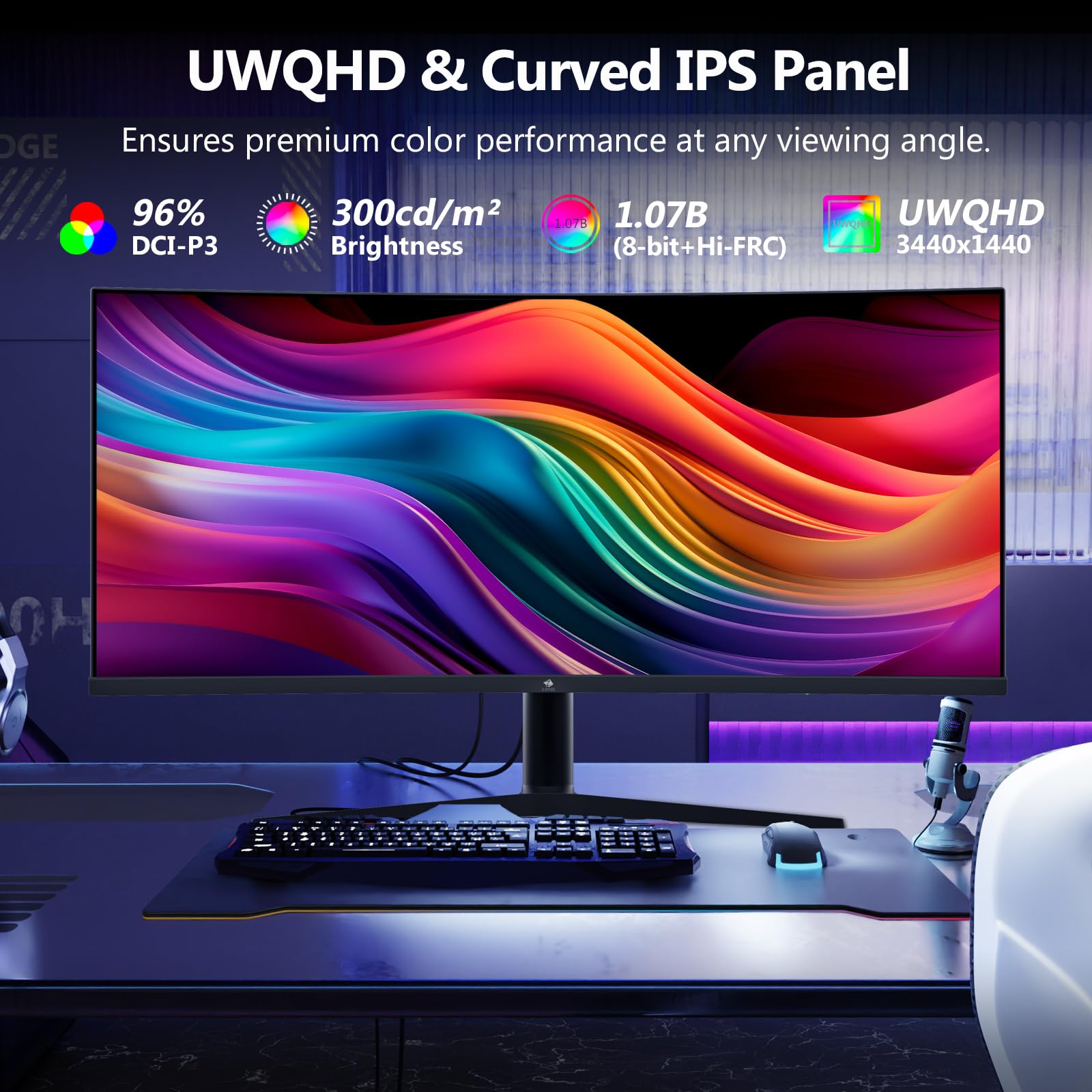 Z-Edge Monitor Curvo 34 Pollici PC Gaming, 2K, 3440x1440, 165Hz (DP), IPS, 1ms, Display Ultrawide 21:9, Regolabile in altezza/Verticale/Orizzontale/Rotazione, 100Hz (HDMI), FreeSync, VESA