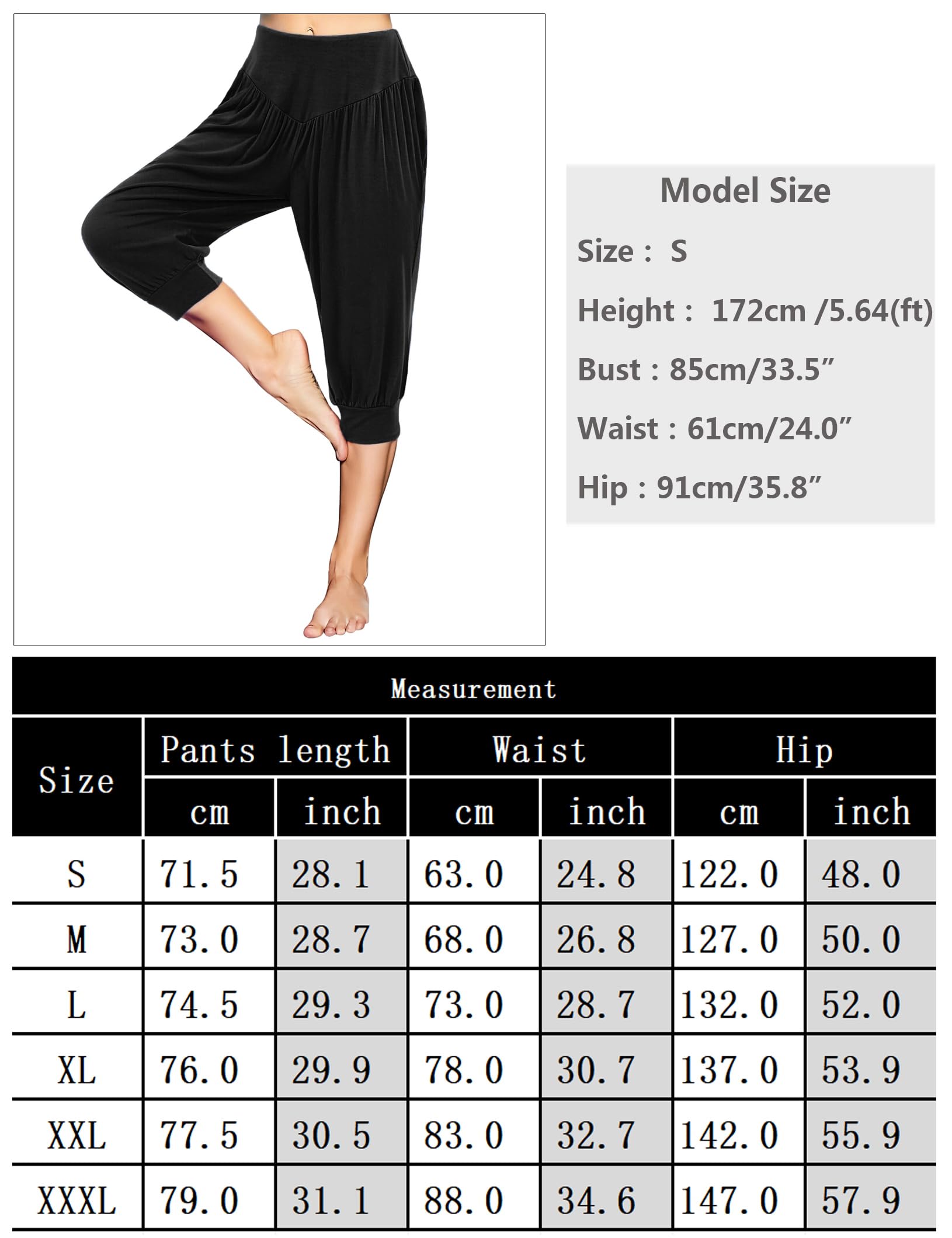 Terecey Pantalon Sarouel Femme Taille Haute Coupe Ample Pantalons 3/4 Été Léger Bouffant Pants pour Pilate Hippie Yoga Fitness Danse