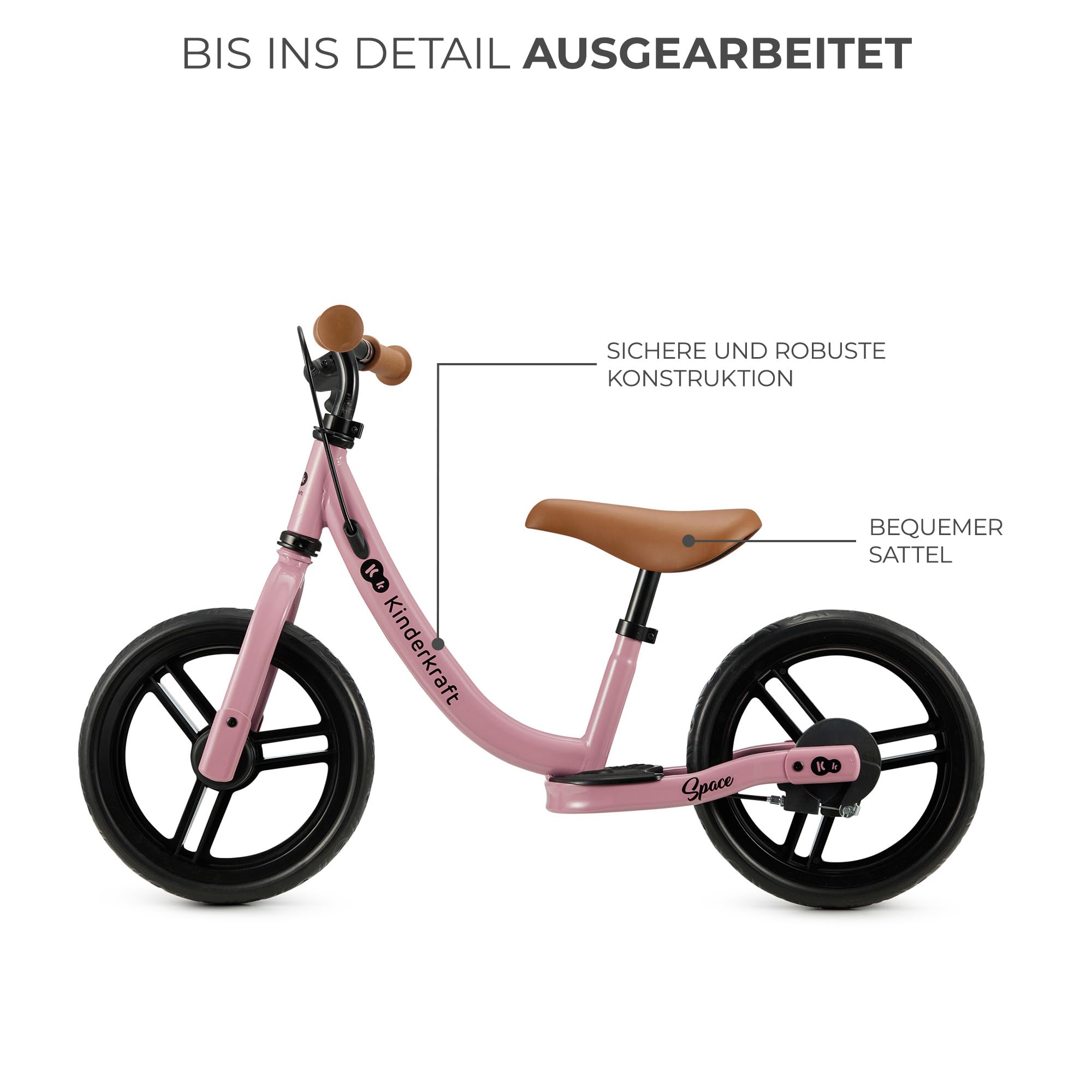 Kinderkraft SPACE2 Laufrad, Lernlaufrad, Kinderlaufrad, Höhenverstellbarer Sattel, 12 Zoll Räder, Metall, ab 2 Jahre, Modernes Design