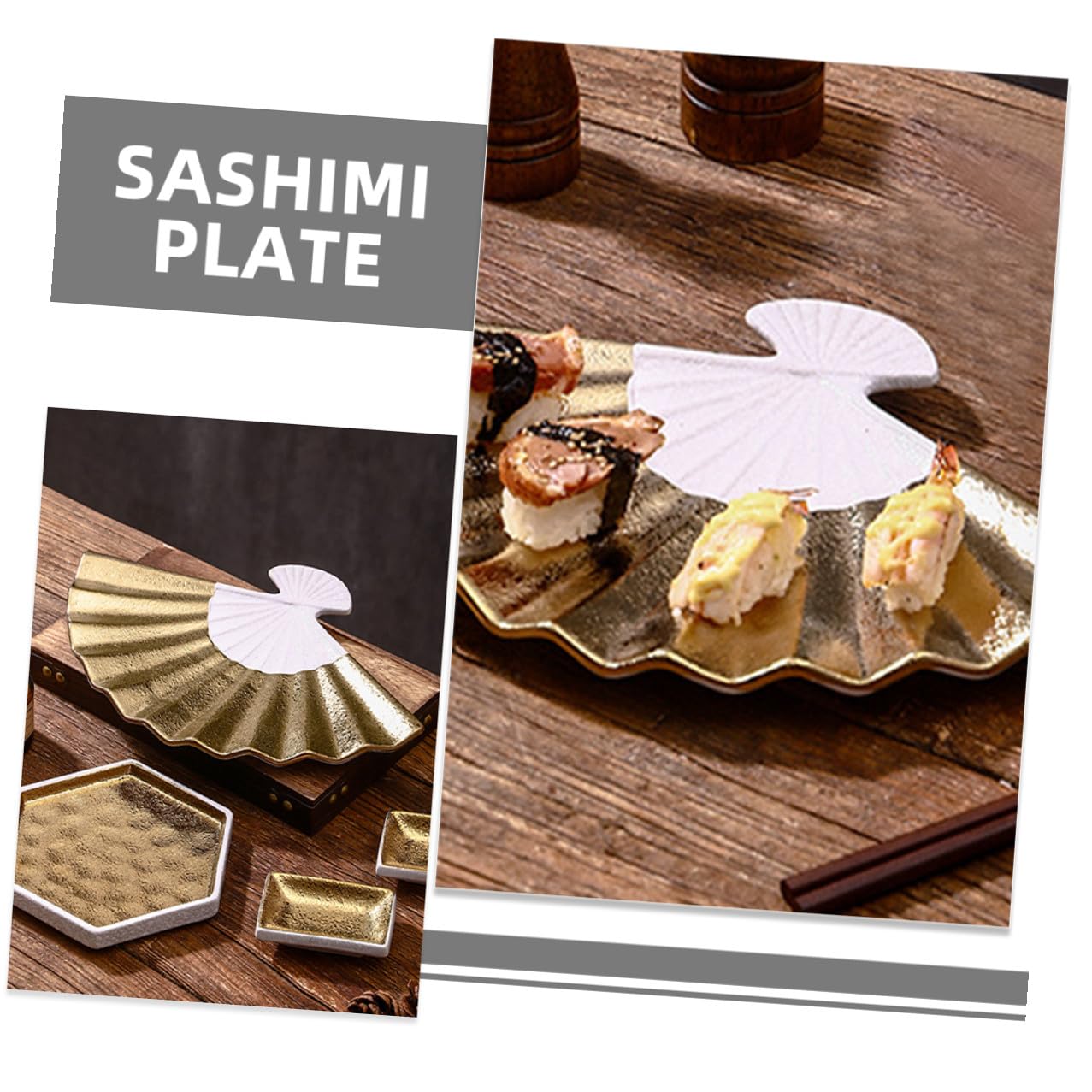 VALICLUD Plateau de Service Facile à Nettoyer Japonerie Forme Éventail en Céramique Design Élégant pour Sushis et Sashimis pour Restaurants et Hôtels