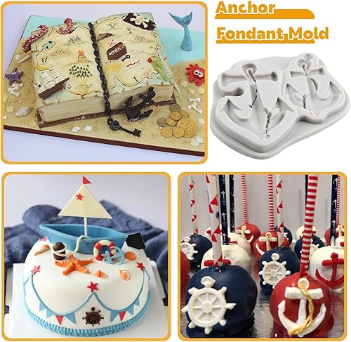 Miniatura 4 de MYPRACS Moldes de silicona para timón de anclaje de barco, molde de fondant, boya salvavidas para barco de vela, molde de gancho para decoración de