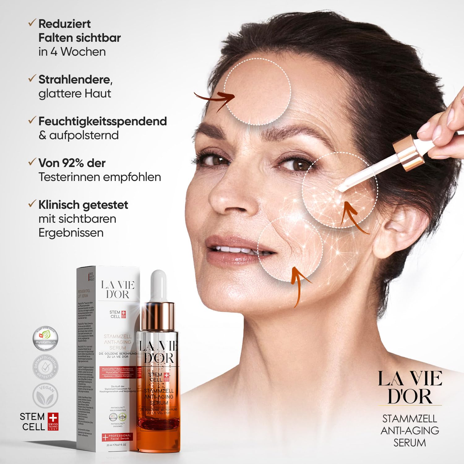La Vie D'Or Premium zestaw do pielęgnacji skóry – serum przeciw starzeniu się skóry + krem do twarzy SPF 30 + mydło naturalne Elythia – technologia komórek macierzystych, egzoomy, szwajcarska jakość